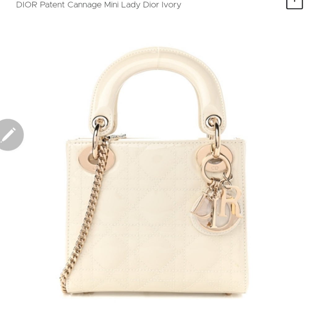 CHRISTIAN DIOR Patent Cannage Mini Lady Dior Ivory year 2022